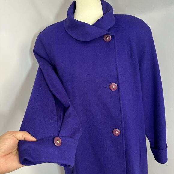 VTG Womens Purple Overcoat Wool Long Winter Trench Large Preppy Old Money ILGWU - Picture 9 of 14